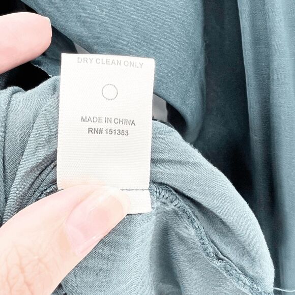 Taroo Mock Neck Blouse Top Womens‎ Size M Green Ruffle Tie Long Sleeve Flowy - Picture 5 of 6